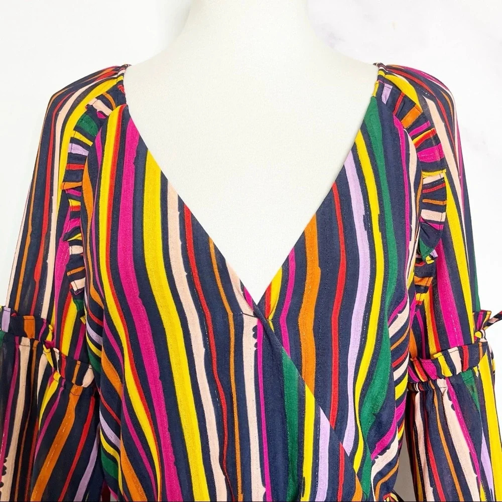 Tularosa Striped Balloon Sleeve Peplum Top - Picture 2 of 11